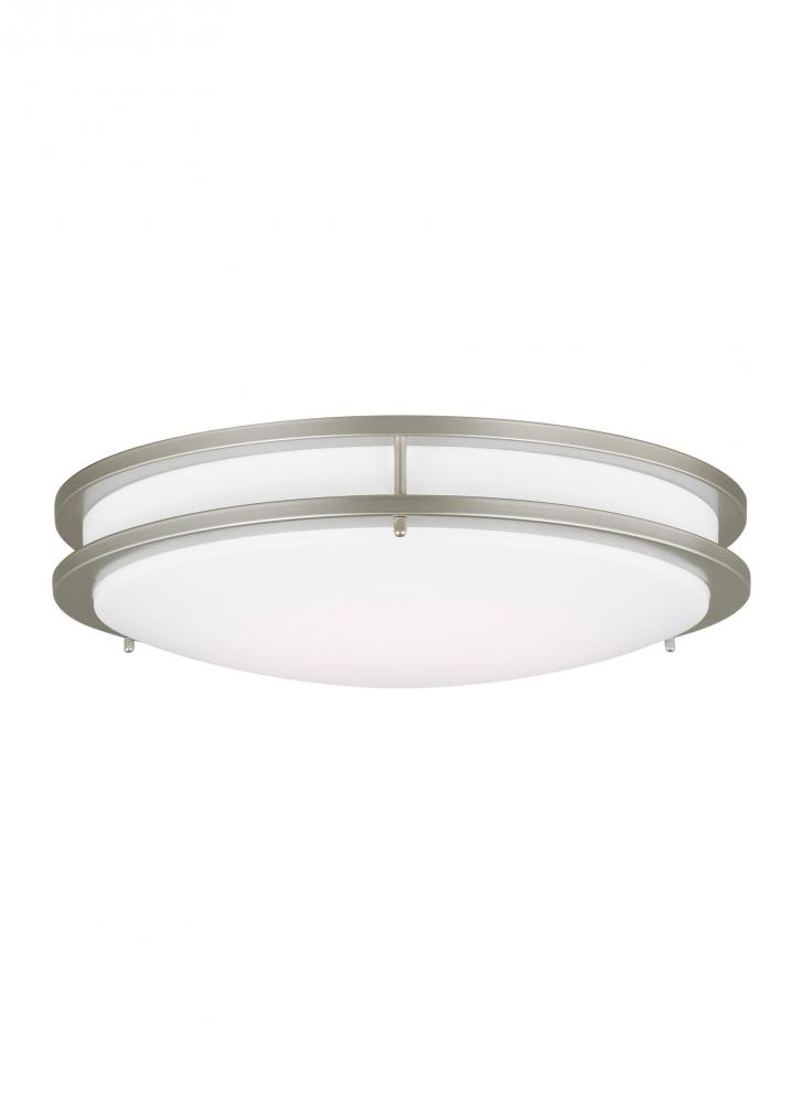 Mahone traditional dimmable indoor large LED one light flush mount ceiling fixture in a painted brus