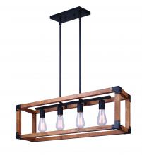 Canarm ICH756A04BKW32 - MOSS, MBK + Real Wood Color, 4 Lt 31.75&#34; Rod Chandelier, 60W Type A