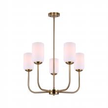 Canarm ICH1130A05GD - NOVALEE, ICH1130A05GD, 5 Lt Rod Chandelier, Flat Opal Glass, 60W Type A, 23&#34; W x 23.5 - 53.5&#34